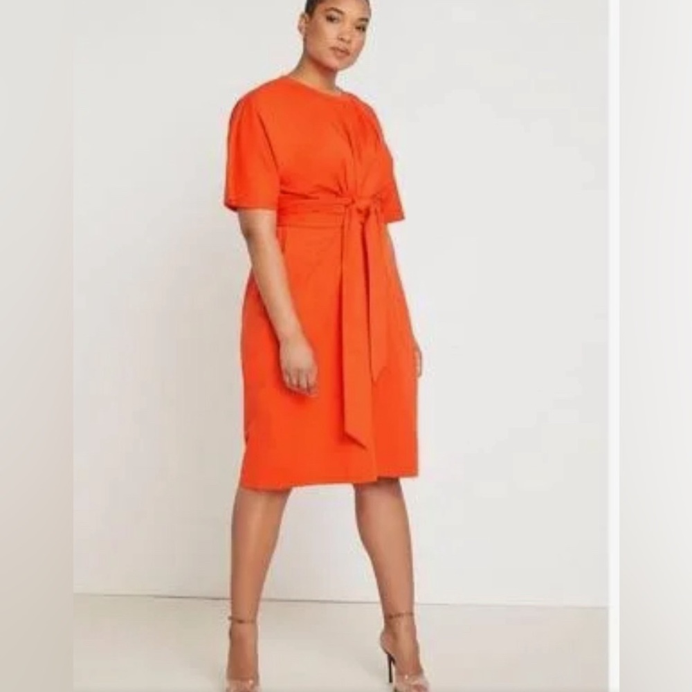 Eloquii Plus Size Women's Cross FrontFlutter Sleeve Dress Color-Vermill…